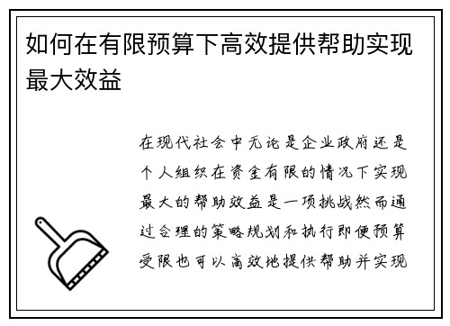 如何在有限预算下高效提供帮助实现最大效益